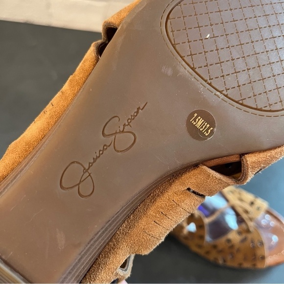 Jessica Simpson sz 7.5 chestnut suede cage sandals wedge - Picture 9 of 14